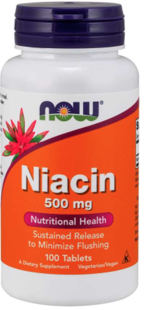 NOW® Foods NOW Niacin (Vitamín B3),  Postupné uvoľňovanie pre minimalizáciu sčervenanie, 500 mg, 100 tablet
