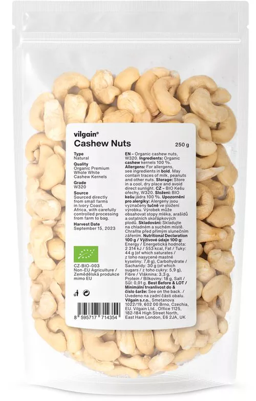Vilgain Kešu orechy BIO W320 250 g