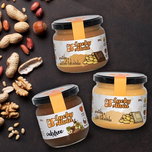 Orieškové maslá Lucky Alvin 200g Kokos,Mandle / Cukrfree