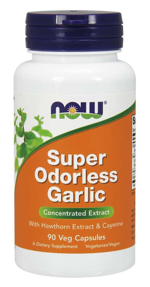NOW® Foods NOW Super Odorless Garlic (česnekový extrakt bez zápachu), 90 rostlinných kapslí
