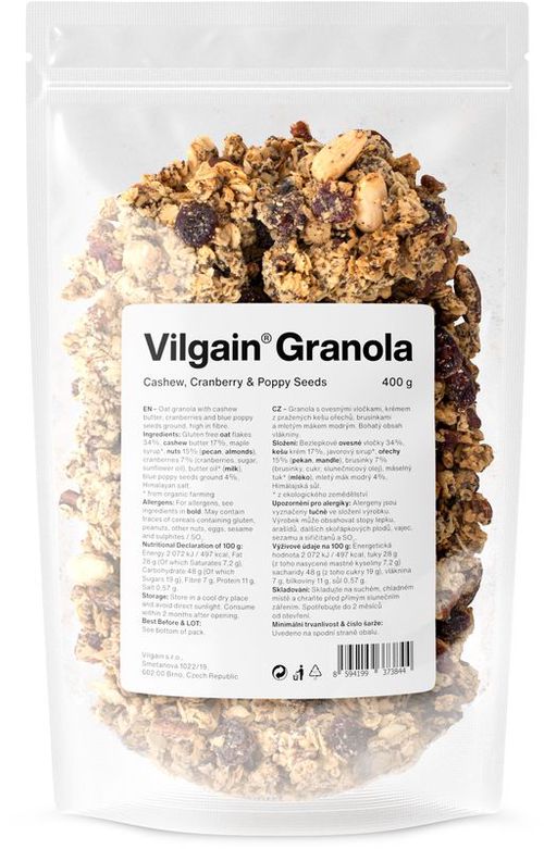 Vilgain Granola kešu, brusnice a mak 400 g