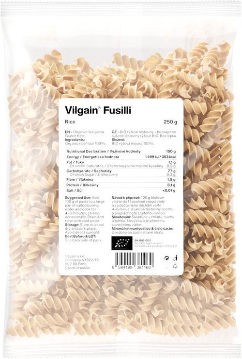 Vilgain Fusilli cestoviny BIO ryžové 250 g
