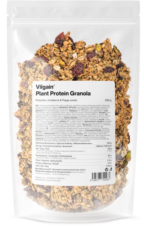Vilgain Plant Protein Granola pistácie, brusnice a mak 350 g