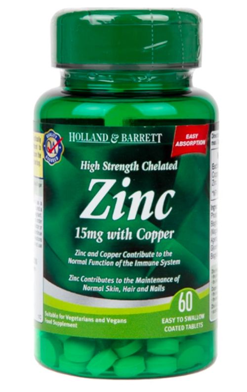 Holland & Barrett Holland&Barrett High Strength Chelated Zinc with Copper (Zinek v chelátové vazbě s mědí), 15 mg, 60 tablet