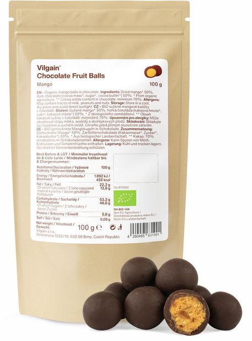 Vilgain Chocolate Fruit Balls BIO mango