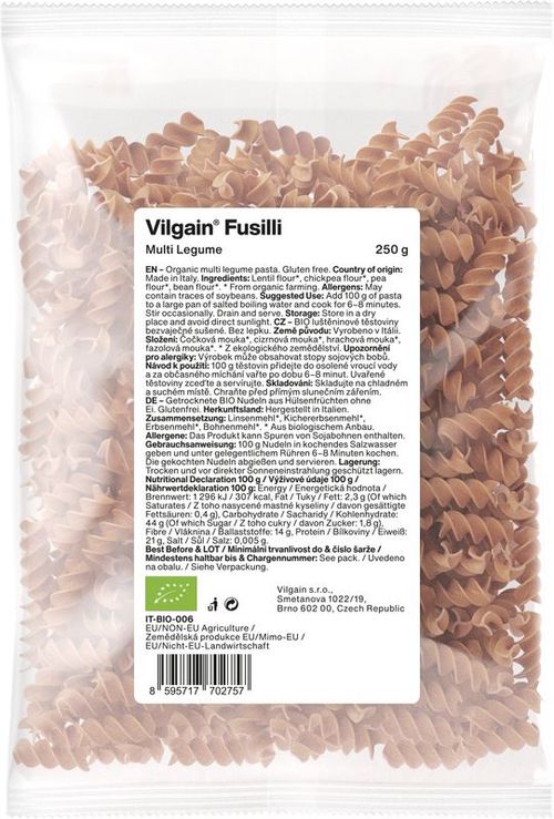 Vilgain Fusilli cestoviny BIO strukovinové 250 g