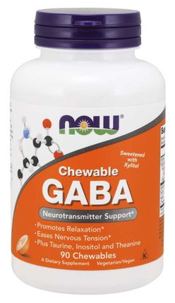 NOW® Foods NOW GABA 500 mg + Taurin, Inositol a L-Theanin (kyselina gaba aminomáselná), 90 žvýkacích kapslí
