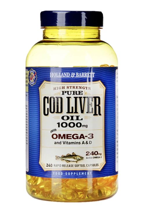 Holland & Barrett Holland&Barrett Cod liver oil (olej z tresčích jater), 1000 mg, 240 kapslí