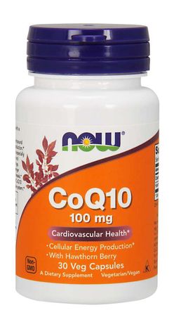 NOW® Foods NOW CoQ10 (koenzym Q10) + Hawthorn Berry (hloh), 100 mg, 30 rostlinných kapslí