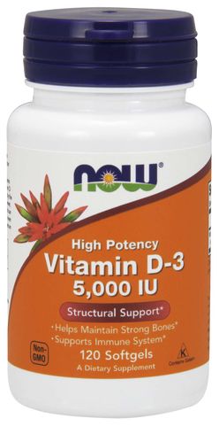 NOW® Foods NOW Vitamin D3, 5000 IU, 120 softgel kapslí