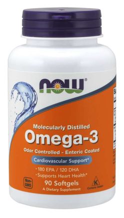 NOW® Foods NOW Omega-3, molekulárně destilované a enterosolventní kapsle, 90 softgelových kapslí
