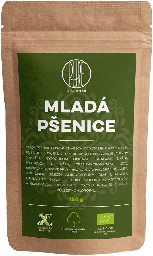 BrainMax Pure Mladá pšenice BIO, 150 g *CZ-BIO-001 certifikát