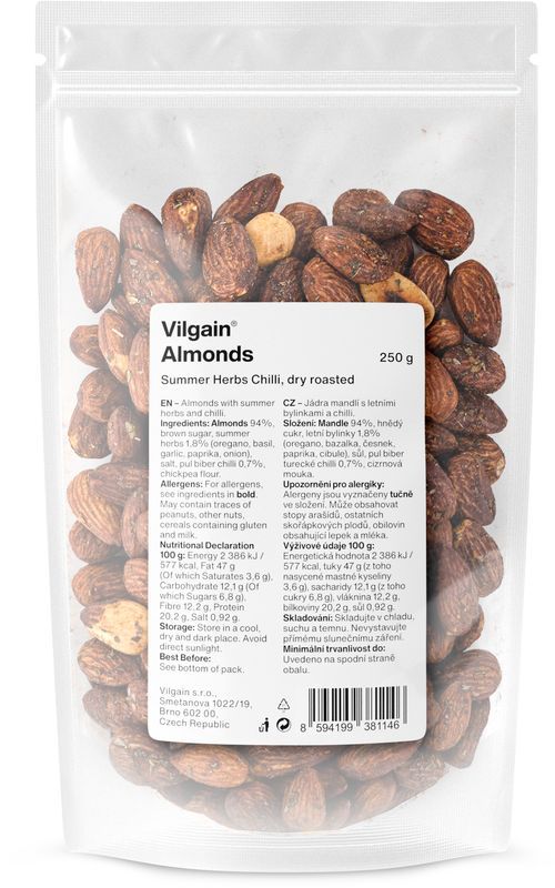 Vilgain Mandle na sucho pražené letné bylinky s chilli 250 g