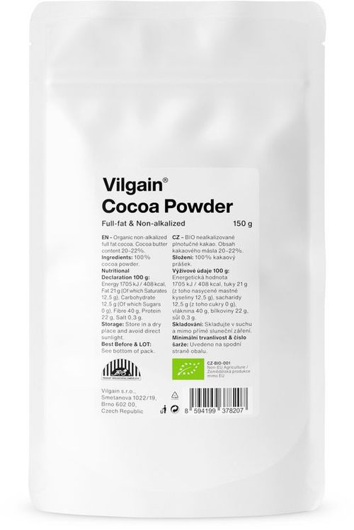 Vilgain Kakaový prášok plnotučný nealkalizovaný BIO 150 g
