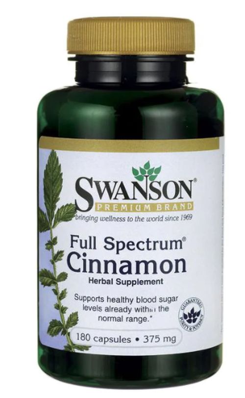 Swanson Full Spectrum Cinnamon 375 mg (širokospektrální přípravek ze skořice), 180 kapslí