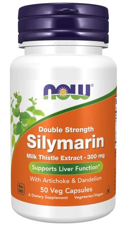 NOW® Foods NOW Double Strength Silymarin milk thistle extract (extrakt z ostropestřce s artyčokem a pampeliškou), 300 mg, 50 rostlinných kapsúl