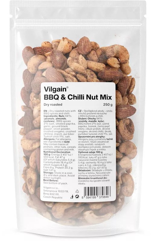 Vilgain Zmes nasucho pražených orechov – bbq s chilli 250 g