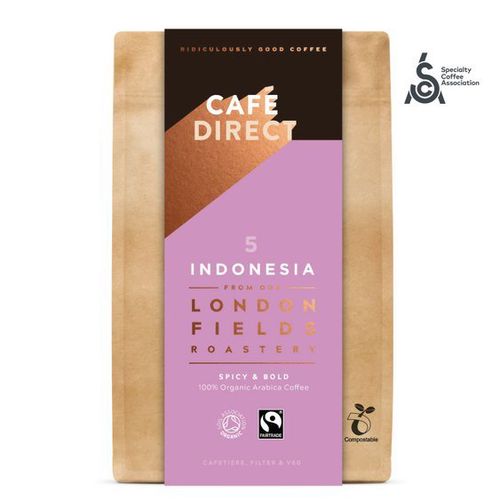 Cafédirect - BIO mletá káva Indonesia SCA 83,5 s tónmi cédrového dreva a červeného ovocia, 200 g
