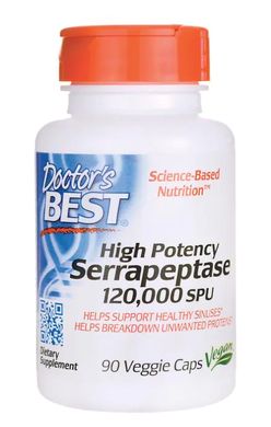 Doctor's Best Serrapeptase 120 000 SPU (serapeptáza), Vyšší účinnost, 90 rostlinných kapslí