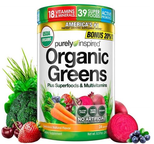 Purely Inspired Organic Greens Plus Superfoods & Multivitamins, Superpotraviny a multivitamíny, bez příchuti, 243g