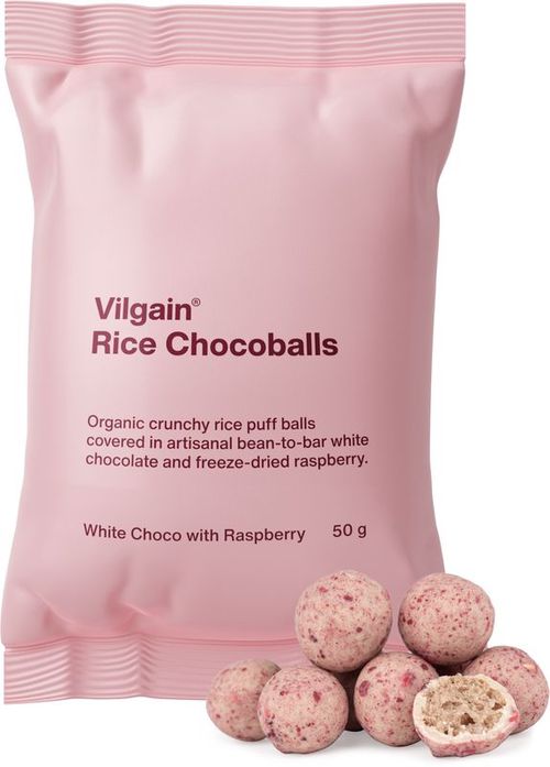 Vilgain Rice Chocoballs BIO Biela čokoláda s malinou
