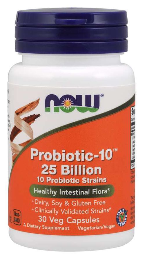 NOW® Foods NOW Probiotic-10, probiotika, 25 miliard CFU, 10 kmenů, 30 rostlinných kapslí