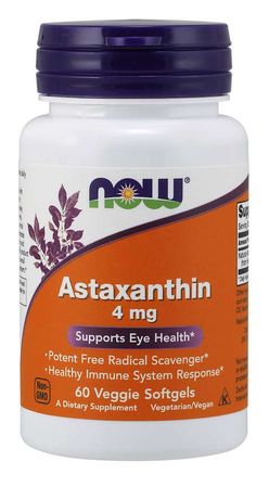 NOW® Foods NOW Astaxanthin, Přírodní Astaxantin, 4 mg, 60 vegetariánských kapslí