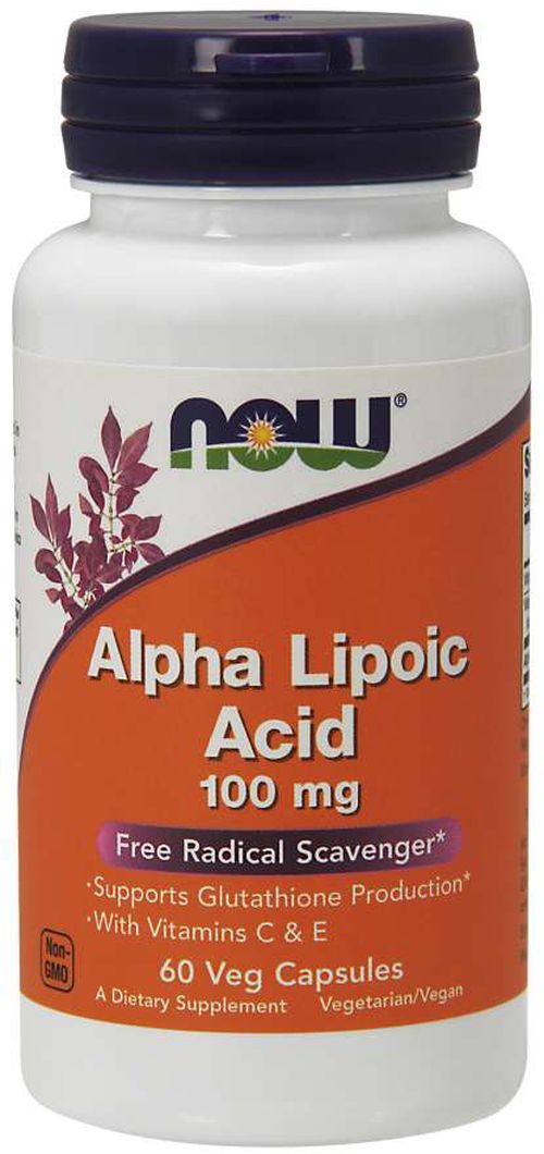 NOW® Foods NOW Alpha Lipoic Acid, Kyselina Alfa Lipoová s vitamínem C & E, 100 mg, 60 rostlinných kapslí