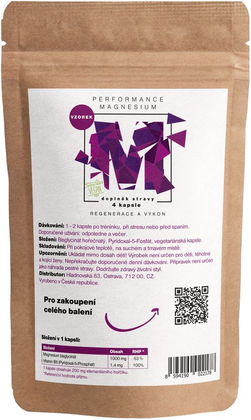 BrainMax Performance Magnesium 1000 mg, vzorek, 4 kapsle, (Hořčík 200 mg + Vitamín B6)