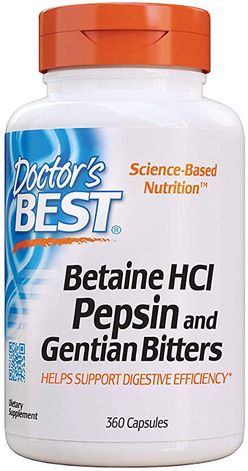 Doctor's Best Betaine HCl + Pepsin & Gentian Bitters (horec), 360 kapsúl