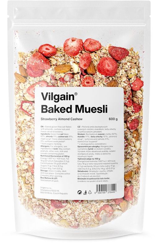 Vilgain Pečené muesli jahody, mandle & kešu 600 g