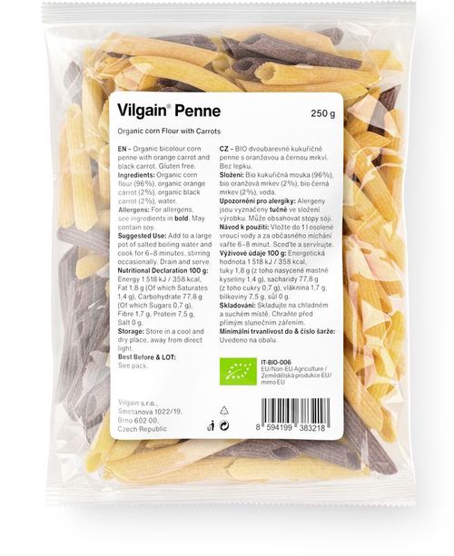 Vilgain Penne cestoviny BIO kukuričné s mrkvou 250 g