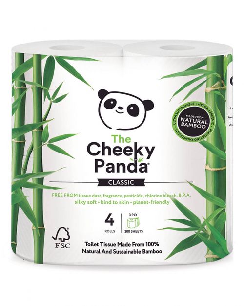 Cheeky Panda toaletný papier 3-vrstvový, 200 útržkov, 4 rolky