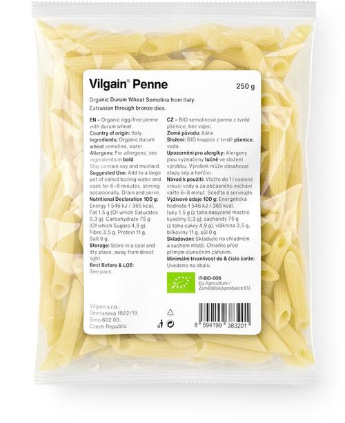 Vilgain Penne cestoviny BIO semolínové 250 g