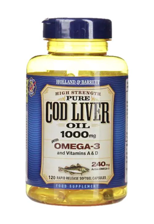 Holland & Barrett Cod liver oil (olej z tresčích jater), 1000 mg, 120 kapslí