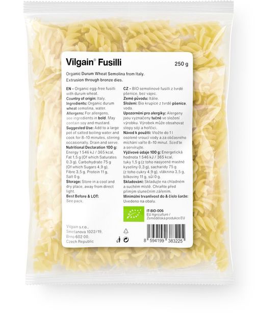 Vilgain Fusilli cestoviny BIO semolínové 250 g