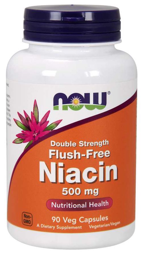 NOW® Foods NOW Niacin Flush-free, 500 mg (Double Strength), 90 rostlinných kapslí