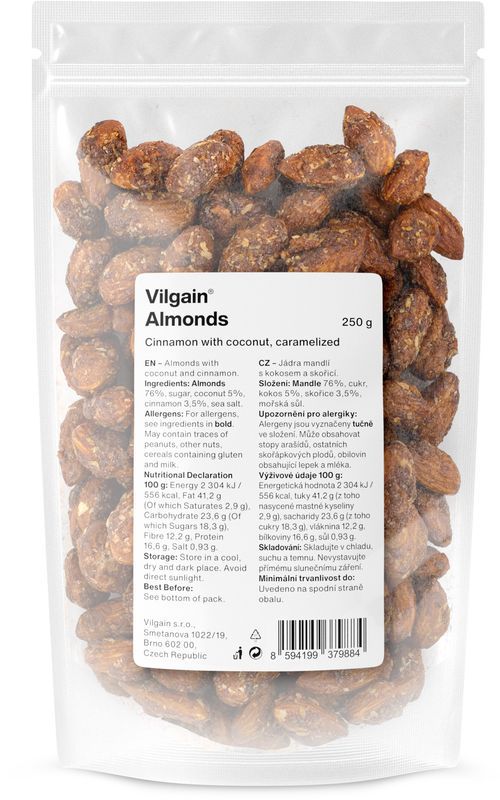 Vilgain Mandle karamelizované škorica s kokosom 250 g