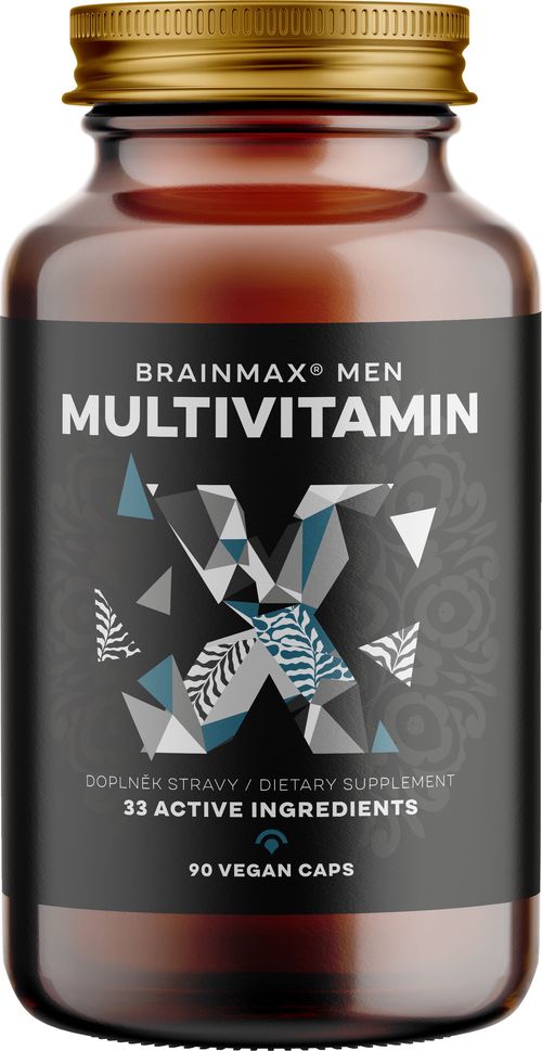 BrainMax Men Multivitamin, multivitamín pre mužov, 90 rastlinných kapsúl 33 aktívnych látok pre mužské zdravie a vitalitu