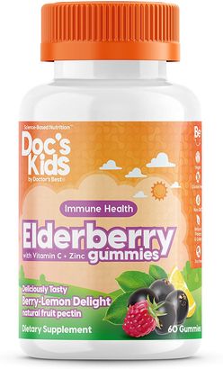 Doctor's Best Doctor’s Best Children's Elderberry gummimes, Bezinka s vitamínem C a zinkem  (podpora imunity pro děti), 60 gumových medvídků